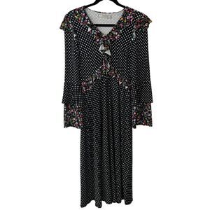 asos Black & White polka dot floral ruffle midi dress Size 8